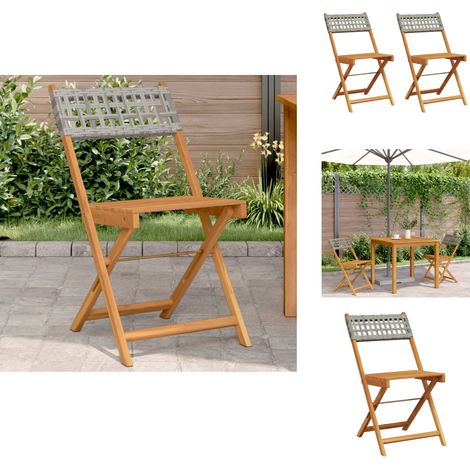 Chaises de bistrot lot de 2 gris bois massif d'acacia et rotin - Chaise De Jardin - Chaise Bistro - Mobilier De Jardin - Fauteuil De Jardin - Table Et Chaises (1/5)