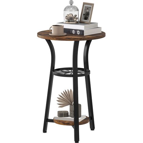 Small Round Side Table 3 Storage Shelves - Rustic Brown (1/5)