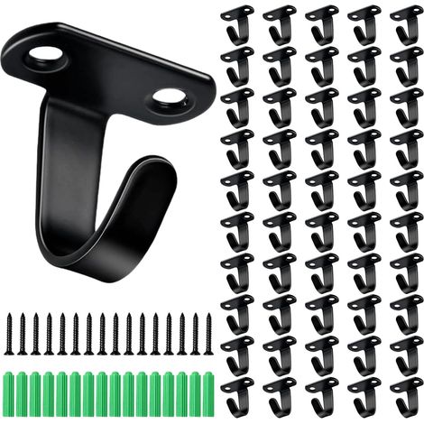 50 crochets muraux, 3,6 cm, inox, noir, pour cuisine, à visser (1/5)