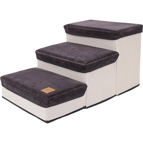 Échelle élastique capacité boîte de rangement escalade marche escaliers pour animal de compagnie chien chiot haute panier canapé gris pliable doux grand 3 (1/5)