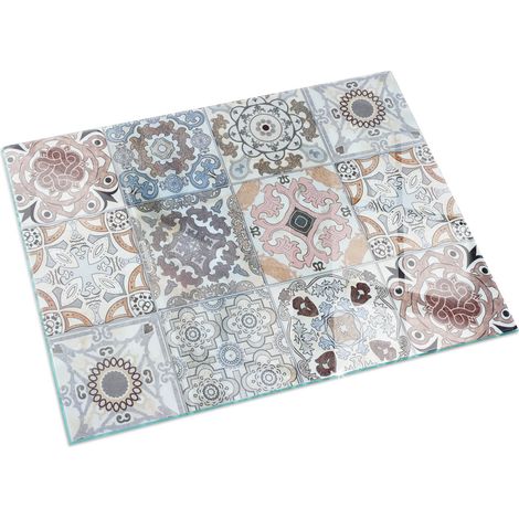 Plaque Rectangulaire en verre Cheminée Protecteur de Sol Sous la Cheminée Verre Trempé Protection Thermique Motifs mosaïques sur carreaux 60x40 cm (1/5)