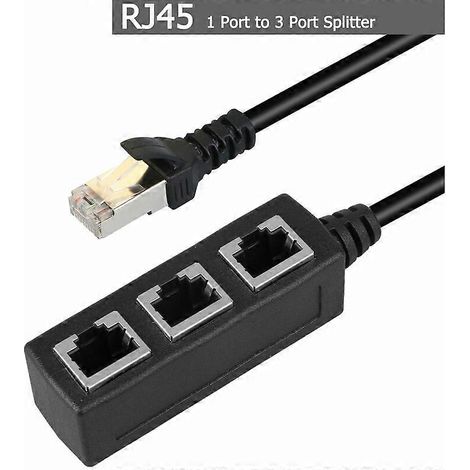 Répartiteur Ethernet RJ45 1 vers 3 ports avec prises adaptateurs Cat5, Cat5e, Cat6 et Cat7. (1/5)