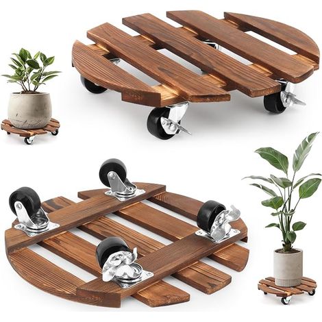 2 pièces Chariot pour plantes, 30 cm Rond Plateau roulant pour plantes, Chariot pour plantes résistant aux intempéries, Sous-verre pour pot de fleurs avec roulettes, Plateau roulant pour (1/4)