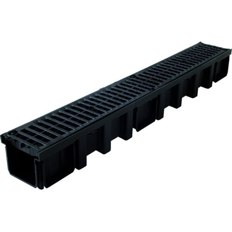 Nicoll – Caniveau de voirie 1m B125 – Grille polyamide noir – Largeur 130mm – Surface d'avalement 411cm²/ml (1/6)