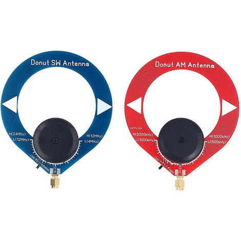 Ensemble de 2 petites antennes à boucle, antenne ondes courtes bleue (4 MHz–24 MHz), antenne ondes moyennes rouge (500 kHz–2000 kHz). (1/4)