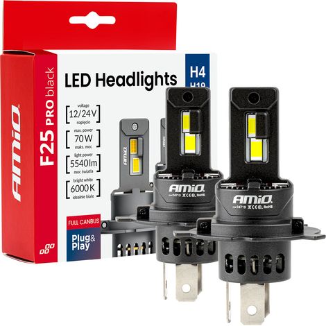 Bombillas LED para coche F25 PRO serie negra full canbus H4 H19 70W 12V 24V amio-04719 (1/5)