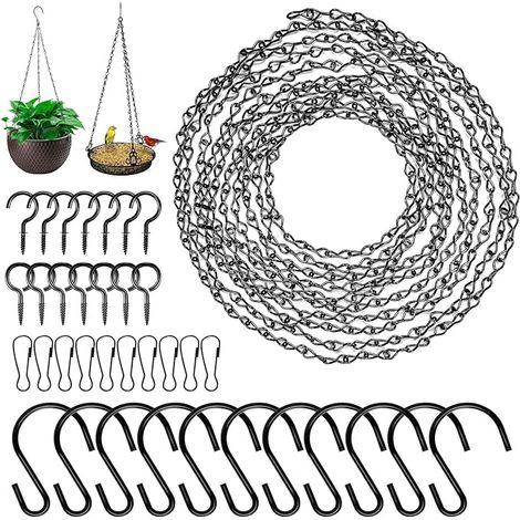 400 cm Metal Hanging Basket Chain, Black Chains for Hanging Baskets Chain with Hooks Clip and Screw-On Eyelets Hooks Hanging Chains for Flower Baskets Planters Plant Baskets (1/5)