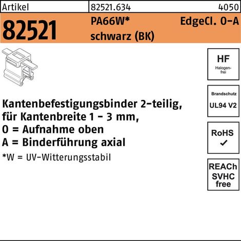 Befestigungsbinder m. Edgeclip PA66W schwarz 4,6 x 200 S 500 Stk (1/2)