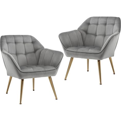 2er Set Samt Sessel mit Metallbeinen, gepolsterter Lesestuhl, grau (1/5)