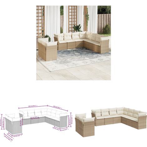 9-tlg. Garten-Sofagarnitur mit Kissen Beige Poly Rattan - Gartensorte - Gartenmöbelset - Lounge Möbel - Outdoor Sofa - Rattan Gartenmöbel - Home & Living (1/3)