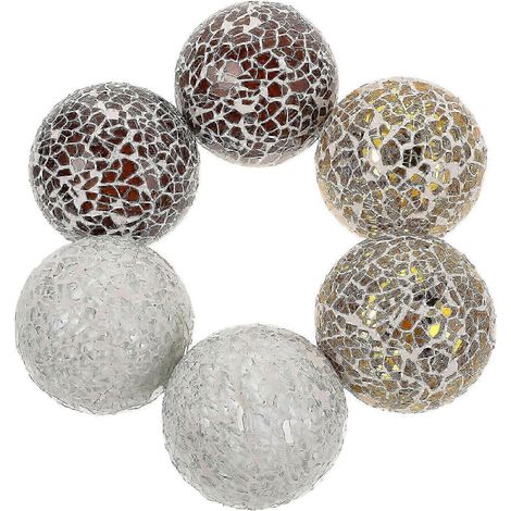 Boules décoratives en verre, blanches, de 6 cm de diamètre, idéales pour la décoration de tables, mariages et fêtes. Lot de 6. (1/5)