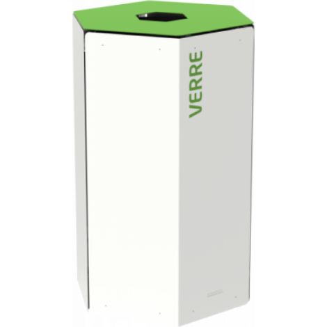 Corbeille de tri sélectif Hexatri, sans serrure - verre - 50l - blanc / vert - RAL 6018