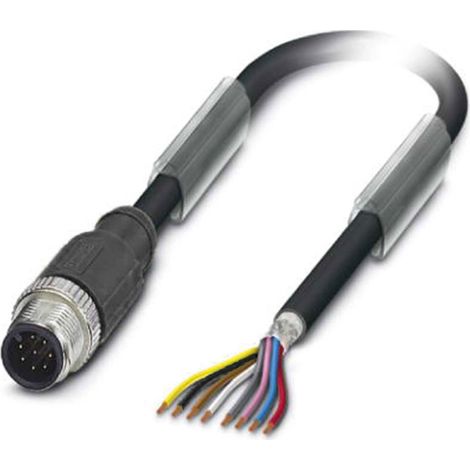 M12 Sensorleitung PUR 8-polig Stift gerade geschirmt/schlepp. A-Kodierung, Länge 4,0 Meter schwarzgrau RAL 7021, Kabel Außendurchmesser 5,9mm - 1 Stück