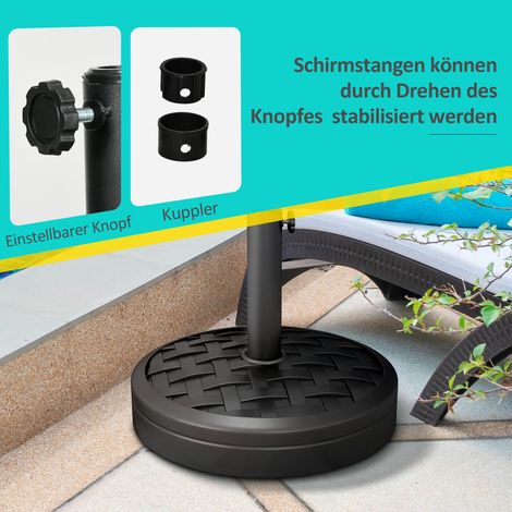 Pied de parasol en béton 18 kg, socle rond pour parasols 32/38/48 mm, teinte noire (1/4)