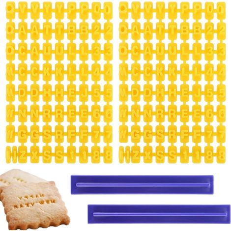 144 Piece Biscuit Stamp, Baking Mold, Alphabet Decoration, Embosser Machine for Fondant, Alphabet and Number Cookie Cutters, Printed Letter Cutters for Cakes, Message Cookies (1/5)