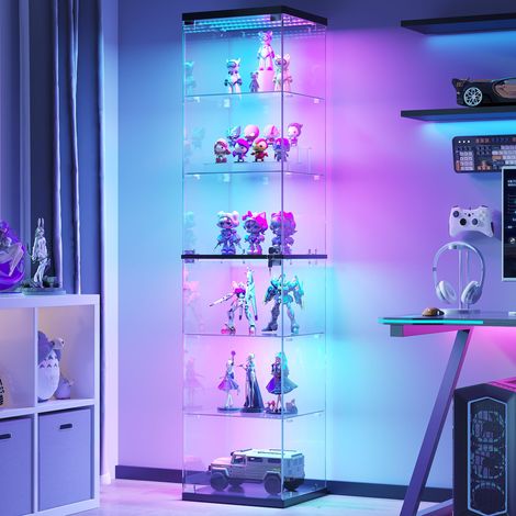 Vitrine en verre LED avec éclairage RVB, 6 niveaux, 180 cm de haut (1/5)