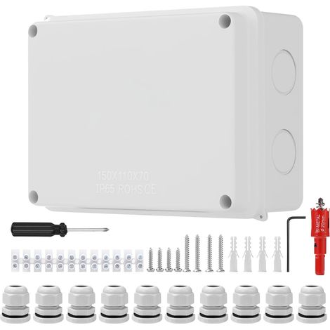IP65 Wasserdichte Aufputz-Anschlussdose für den Außenbereich, wasserdichte Elektroinstallationsdose für den Außenbereich 50 x 110 x 70 mm, geeignet für die Kabelinstallation im Innen- und Außenbereich