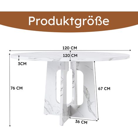 Table ronde extensible 120 cm, hauteur 76 cm, MDF plaqué blanc marbre, assise 4 convives, parfaite pour cuisine, salon ou salle à manger moderne. (1/5)