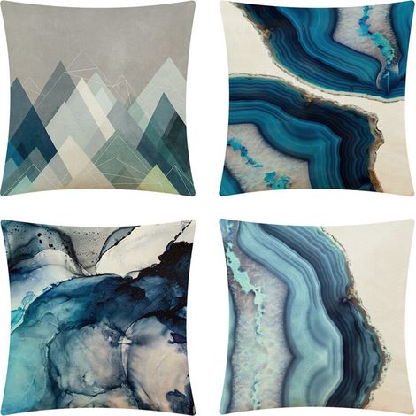Waterproof Outdoor Throw Pillow Covers 18 x 18 Inch, Set of 4 Blue Decorative Pillowcases for Patio Garden, 45 x 45 cm (1/5)
