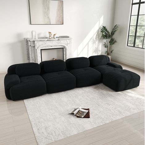 Canapé salon modulable angle 32D noir corduroy OKMYHOME (1/5)