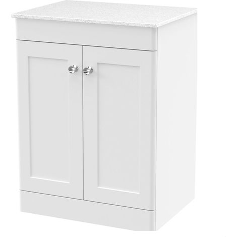 Swynnerton Traditional 2 Door Floor Standing Vanity Unit with Marble Top, Satin White, 600mm (1/4)