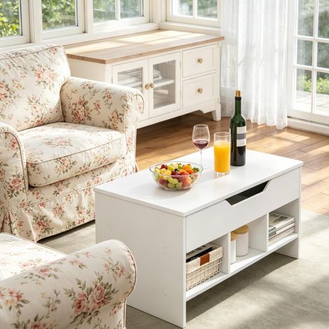 Mesa de centro elevable con almacenaje 96 x 45 x 51 cm, blanca DESVIAE (1/5)