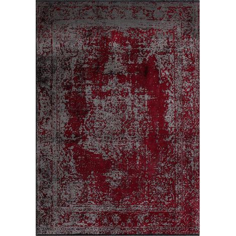 Tapis kilim tissé en coton 160x230 rouge et gris rectangle motif abstrait