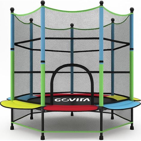GOVITA - Trampolino Elastico Da Giardino Tappeto Elastico Esterno Sport Con Rete Di Sicurezza E Scaletta - Certificato CE