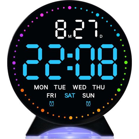 Reloj despertador digital LED, recargable, ajustable, negro, reloj despertador con espejo recargable con pantalla de temperatura, función de repetición de alarma (1/5)