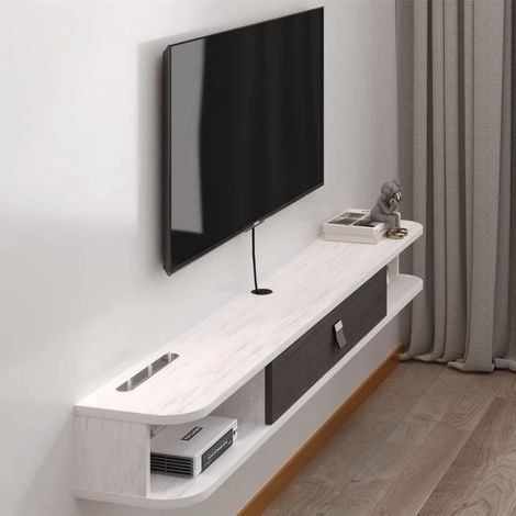 Étagère Tv Flottante En Bois, Suspendu Etagere Avec Rangement, Support Tv Mural Meubles Armoire With Doors[m3614] (1/4)