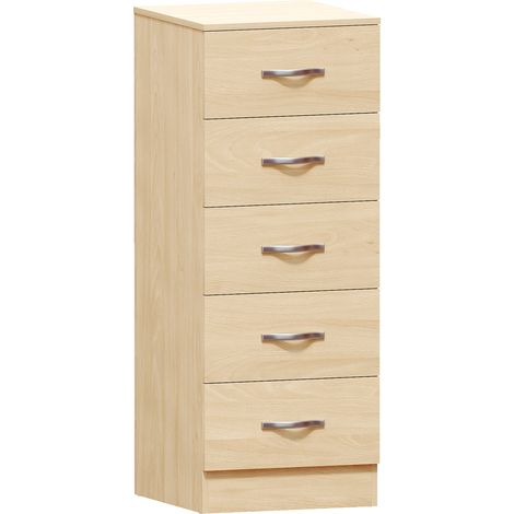 Riano 5 Drawer Narrow Chest Tall Storage Unit Bedroom Furniture Cabinet, Pine (1/5)