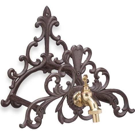 Relaxdays – Dévidoir mural en fer forgé – Support décoratif pour tuyau d’arrosage – Raccordement direct au robinet – Dimensions 25,5 x 29,5 x 23 cm