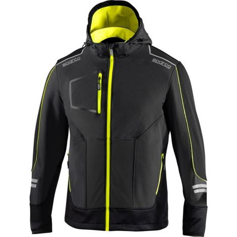 Sparco York tech Soft-Shell giacca giubbino da lavoro invernale Grigio scuro/Giallo fluo Tg.XS con cappuccio removibile inserti di rinforzo e strisce riflettenti Grigio Scuro/Giallo Fluo XS (1/5)