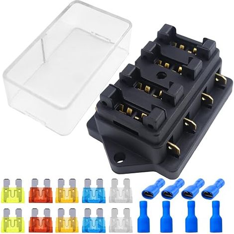 Boîte à Fusibles 12v 24V 32V Porte Fusible Porte-Fusible à Lame Standard avec Couverture Étanche et Fusibles à Lame pour Automobile,Camion,Bateau,Camping-car (1/5)