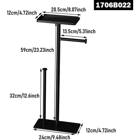 (1706B022H) Porte-papier toilette vertical avec étagère, rangement pour papier toilette, support pour plusieurs rouleaux, salle de bain, noir, rangement pour salle de bain (1/5)