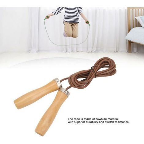 corde à sauter de fitness Corde à Sauter en Cuir de Vache, Manche en Bois, Portable, Très Efficace, pour les sport corde (1/4)