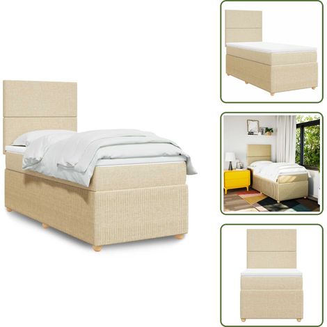Testiera regolabile - vidaXL Giroletto a Molle con Materasso Crema 90x190 cm in Tessuto - Materasso morbido