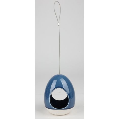 Futterhaus und Wasserspender für Vögel aus Keramik, in Blau, Vogelhäuschen für Körner, Samen, Hängend für den Garten, ideal für Herbst und Winter, Neu (1/5)