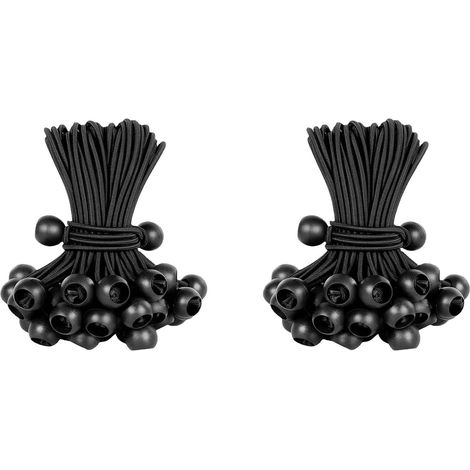 Cordon Élastique à Boule Noire, Cordon Élastique Extérieur Robuste avec Boule, Boule Élastique Attachée à Une Bâche pour Abri, Camping, Cargaison, 120 Pièces (1/5)