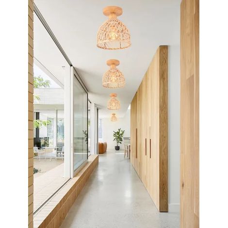 Plafonnier Vintage - - Lustre en Bois et Bambou - E27 - 60W - Design Spirale Cage (1/5)