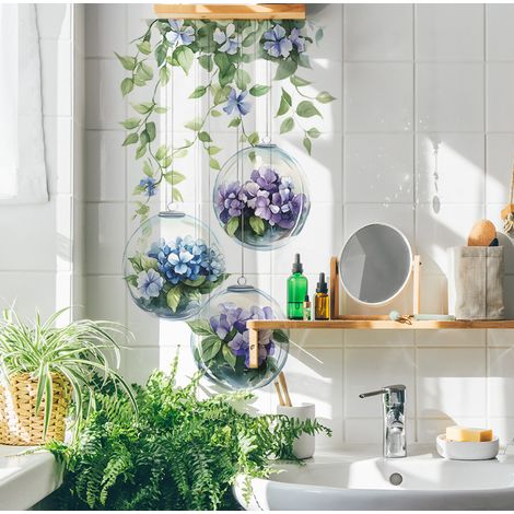 Stickers muraux fleurs et feuilles vertes, stickers muraux avec fleurs et feuilles luxuriantes, murs élégants et exquis, aux chambres, salons, bureaux (1/5)