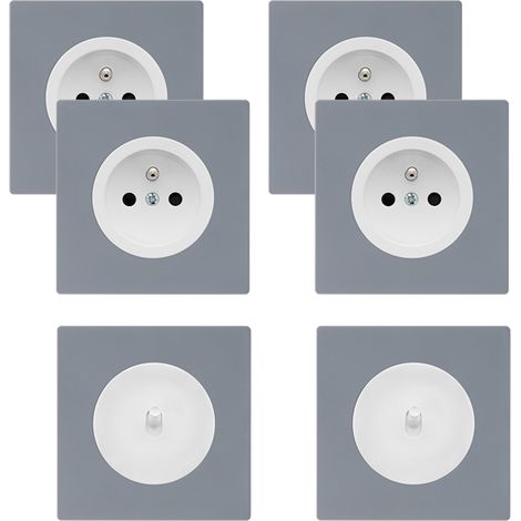 Lot appareillage design : 4 prises 2P+T + 2 va-et-vient blanc glossy avec 6 plaques simples gris (1/5)