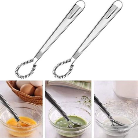 Set di 2 fruste in acciaio inox, frusta a spirale a molla, montalatte, mixer, frullatore a immersione, argento, 3,5 x 20 cm, per mescolare e montare. (1/5)