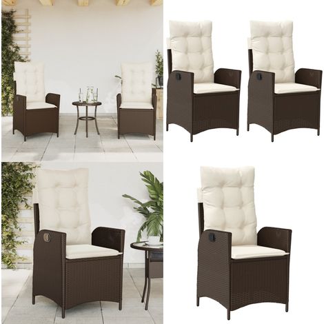 Chaises inclinables de jardin lot de 2 et coussins marron rotin - Chaise de jardin marron - Coussin de siège (1/5)