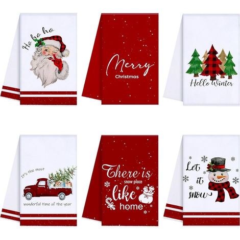 6 asciugamani natalizi, design semplice con lettere, telo per albero di Natale, decorazione per le feste, asciugamani, 4060 cm (1/5)