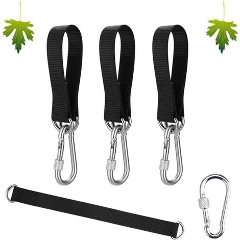4 Pcs Sangle Hamac, Sangles de Fixation pour Balançoire Arbre, Sangles de Suspension avec Crochets Mousquetons D-Ring pour Support Hamac Exterieur