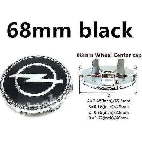 4 enjoliveurs centraux de roue Opel 56 mm, 59 mm, 60 mm, 64 mm et 68 mm, noir et argent, avec logo et emblème. Accessoires auto. Llwl Boris (1/5)