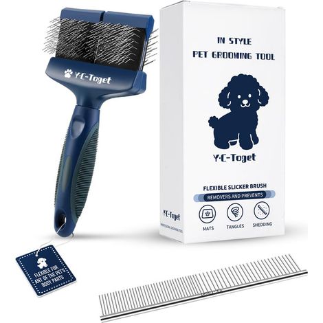 Brosse de Toilettage Flexible pour Chiens Poils Longs et Courts Slicker Brush Double Face avec Peigne pour Doodles Chiens et Chats Élimine les Nœuds et Poils Morts