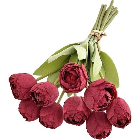 Lot de 2 bouquets de tulipes artificielles à 9 têtes avec bords brûlés pour décoration de maison, mariage, arrangement de floraison toute l'année pour salon, table à manger, 39 cm (grand (1/5)