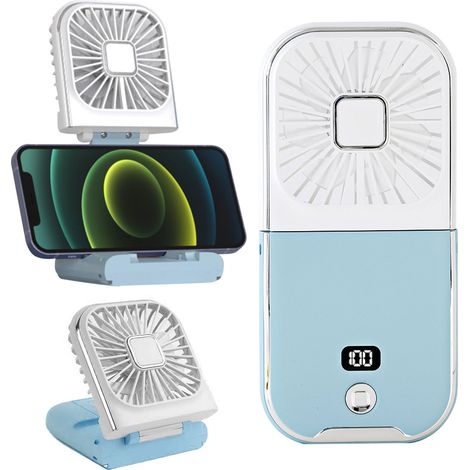 Tragbarer Handventilator, Halsventilator, Mini-Tischventilator, faltbarer Handyhalter, Notstromversorgung, leise, per USB aufladbare persönliche Ventilatoren mit LED-Digitalanzeige
